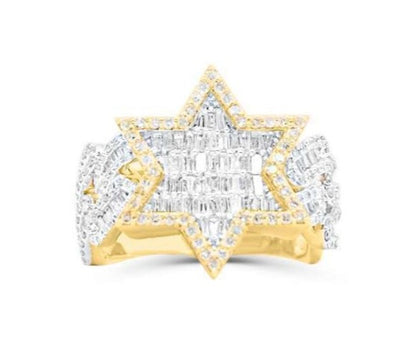 Half Eternity Star & Cuban Baguette Diamond Cluster Men's Band Ring ( 1.60CT) in 10K Gold - Size 7 to 12