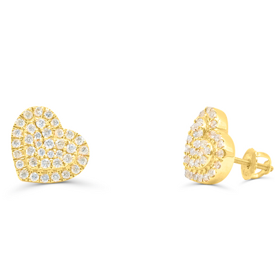 Heart Shape Diamond Cluster Stud Earring (1.00CT) in 10K Gold (Yellow or White)