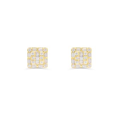 Square Shape Illusion Diamond Cluster Stud Earring (1.00CT) in 10K Gold (Yellow or White)