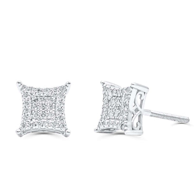 Square Shape Stylish Diamond Cluster Stud Earring (0.15CT) in 10K Gold (Yellow or White)