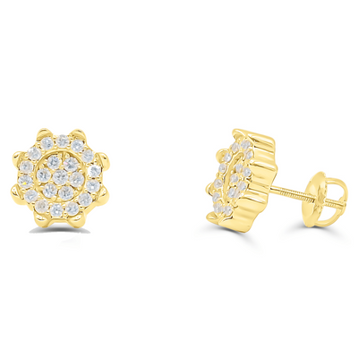 Round Shape Flower Style Diamond Cluster Stud Earring (1.00CT) in 10K Gold (Yellow or White)