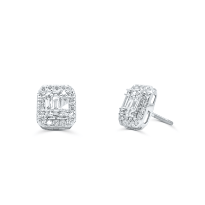 Square Cubic Shape Diamond Cluster Stud Earring (1.00CT) in 10K Gold (Yellow or White)
