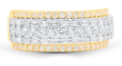 Half Eternity Baguette Diamond Cluster Men's Band Ring (1.44CT) in 10K Gold - Size 7 to 12