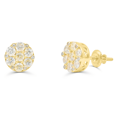 Round Shape Flower Diamond Cluster Stud Earring (1.50CT) in 10K Gold (Yellow or White)