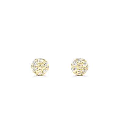 Round Shape Flower Diamond Cluster Stud Earring (1.50CT) in 10K Gold (Yellow or White)