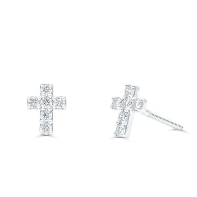 Cross Shape Diamond Cluster Stud Earring (0.33CT) in 10K Gold (Yellow or White)