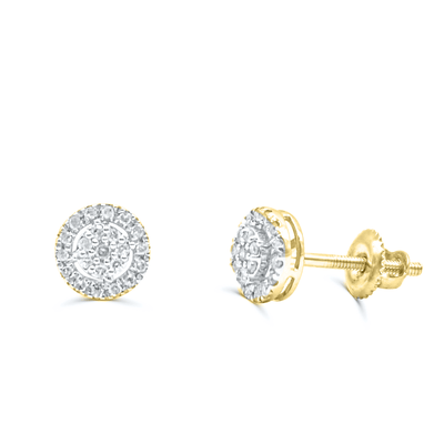 Round Shape Diamond Cluster Stud Earring (0.33CT) in 10K Gold (Yellow or White)