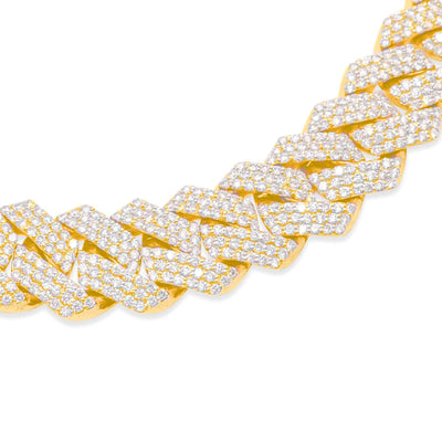 Prong Diamond Miami Cuban Link Chain (43.50CTW) in 10K Yellow Gold - 14mm (24 Inches)