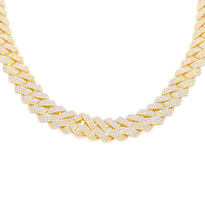 Prong Diamond Miami Cuban Link Chain (43.50CTW) in 10K Yellow Gold - 14mm (24 Inches)