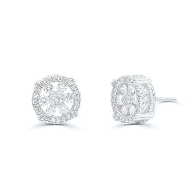 Round Shape Double Layered Diamond Cluster Stud Earring (1.00CT) in 10K Gold (Yellow or White)