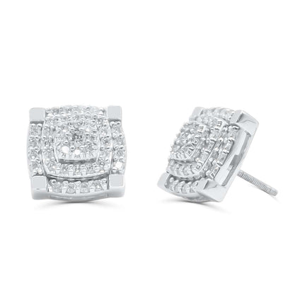 Square Shape Diamond Cluster Stud Earring (1.00CT) in 10K Gold (Yellow or White)