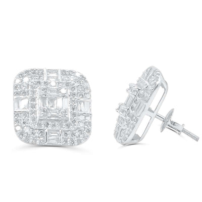 Square Shaped Illusion Diamond Cluster Stud Earring (2.00CT) in 10K Gold (Yellow or White)