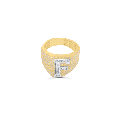 F Letter Baguette Diamond Cluster Men's Pinky Ring (2.00CT) in 10K Gold - Size 7 to 12