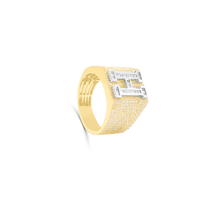 H Letter Baguette Diamond Cluster Men's Pinky Ring (2.00CT) in 10K Gold - Size 7 to 12
