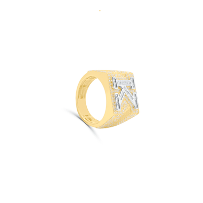 K Letter Baguette Diamond Cluster Men's Pinky Ring (2.00CT) in 10K Gold - Size 7 to 12