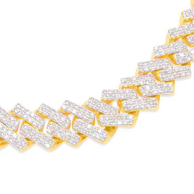 Prong Diamond Miami Cuban Link Chain (27.50CT) in 10K Yellow Gold - 14mm (22 Inches)