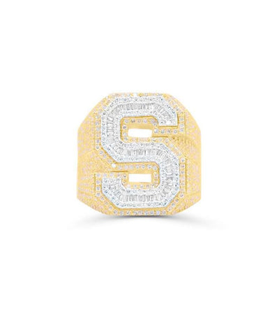 S Letter Baguette Diamond Cluster Men's Ring (3.00CT) in 10K Gold - Size 7 to 12
