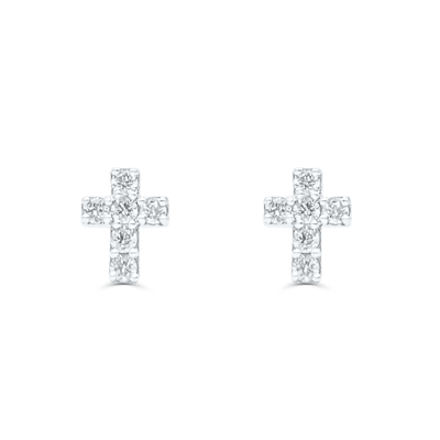 Cross Shape Diamond Cluster Stud Earring (0.33CT) in 10K Gold (Yellow or White)