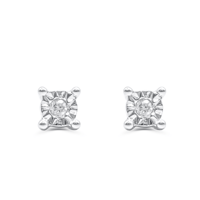 Round Shape Solitaire Diamond Cluster Stud Earring (0.15CT) in 10K Gold (Yellow or White)