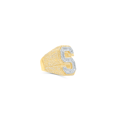 S Letter Baguette Diamond Cluster Men's Ring (3.00CT) in 10K Gold - Size 7 to 12