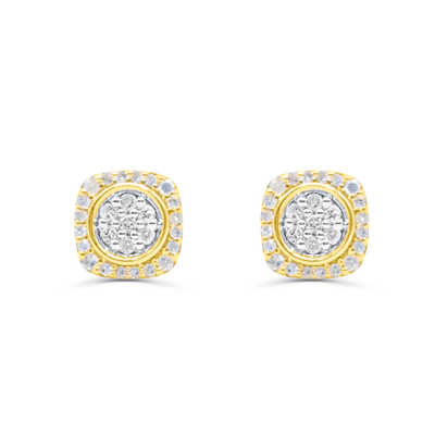 Square Shape Rounded Center Diamond Cluster Stud Earring (0.25CT) in 10K Gold (Yellow or White)