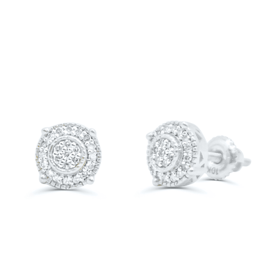 Square Shape Rounded Center Diamond Cluster Stud Earring (0.25CT) in 10K Gold (Yellow or White)