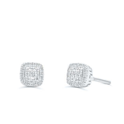 Square Shape Diamond Cluster Stud Earring (0.15CT) in 10K Gold (Yellow or White)