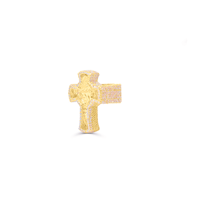Crucifix Shape Diamond Cluster Men's Pinky Ring (5.50CT) in 10K Gold - Size 7 to 12
