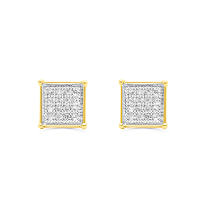 Square Shape Diamond Cluster Stud Earring (0.16CT) in 10K Gold (Yellow or White)