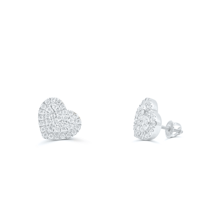 Heart Shape Diamond Cluster Stud Earring (1.00CT) in 10K Gold (Yellow or White)