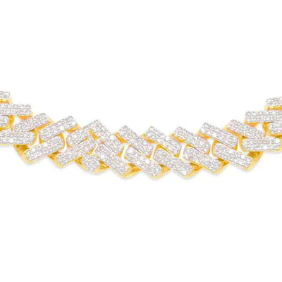 Prong Diamond Miami Cuban Link Chain (27.50CT) in 10K Yellow Gold - 14mm (22 Inches)