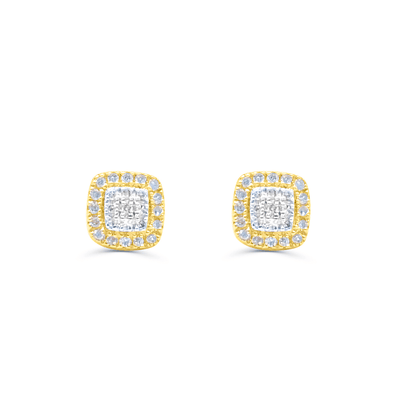 Square Shape Diamond Cluster Stud Earring (0.15CT) in 10K Gold (Yellow or White)