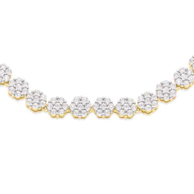 Plate Flower Cut Diamond Tennis Necklace (5.50CT) in 925 Sterling Silver Gold - 3.5mm (20 inches)