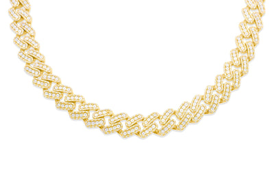 Plate Diamond Cuban Link Chain (5.25CT) in 925 Sterling Silver Gold - 12mm (20 inches)