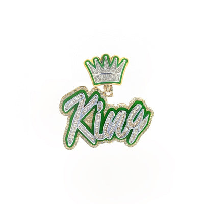 King Enameled Hip Hop Diamond Pendant For Men (1.59CT) in 10K Gold