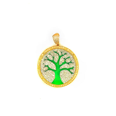 Enameled Tree of Life Diamond Pendant For Men (1.0CT) in 10K Yellow Gold