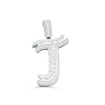 J Letter Baguette Initial Diamond(1.80CT) in 10K Gold