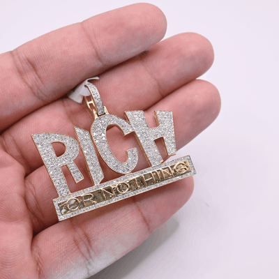 Rich Or Nothing Hip Hop Diamond Pendant For Men (2.30CT) in 10K Yellow Gold