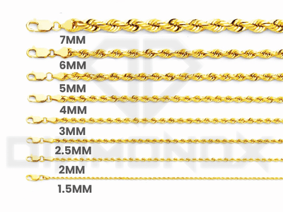 6mm 10K Solid Gold Rope Chain (White or Yellow) - from 18 to 26 Inches