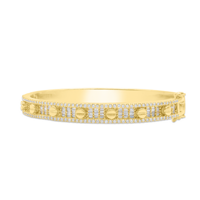 Baguette DiamondTennis Bangle in 10K Yellow Gold - 7.5mm