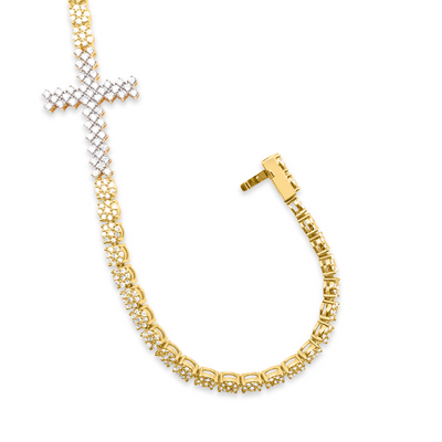 Cross Shape Diamond Tennis Bracelet (3.75CT) in 10K Gold - 4.5mm