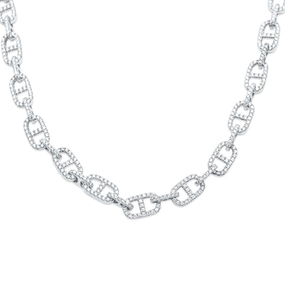 Prong Diamond Anchor Link Necklace (9CT) in 10K White Gold - (20 Inches)
