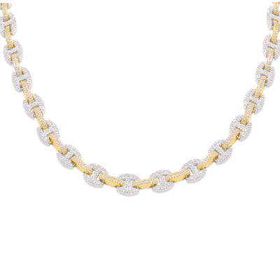 Iced Out Diamond Mariner Chain (5.81CT) in 10K Yellow & White Gold - 7mm (20 Inches)