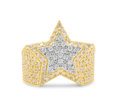 Star Shape Diamond Cluster Men's Pinky Ring (2.00 CT) in 10K Gold - Size 7 to 12
