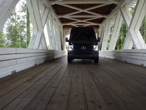 Sprinter Going Through The Larwood Bridge - Covered Bridge Tour Route in Linn County