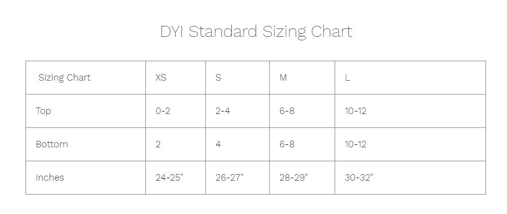 dyi size chart