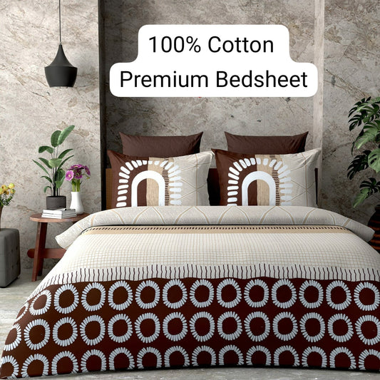 Trendily Elastic Fitted Bedsheet, Polycotton - Double Bed Size (1 Bed Sheet+2 Pillow Covers) (BS-012)