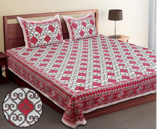Trendily Premium Jaipuri Printed Ethnic Floral Bedsheet, 100% Cotton Bedsheet for Double Bed King Size  (1 Bed Sheet+2 Pillow Covers)  (BS-020)