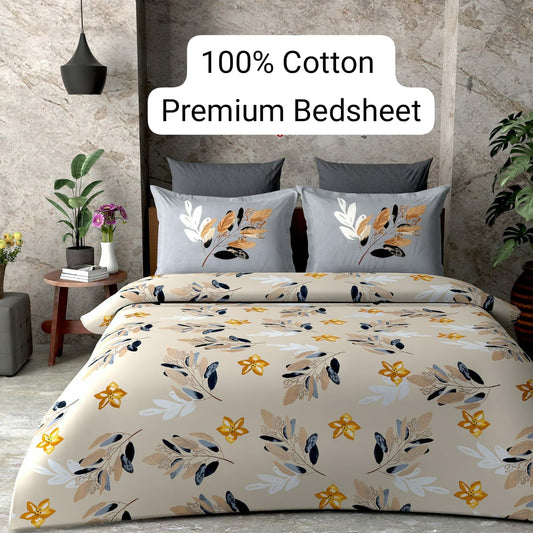 Trendily Elastic Fitted Bedsheet, Polycotton - Double Bed Size (1 Bed Sheet+2 Pillow Covers) (BS-014)