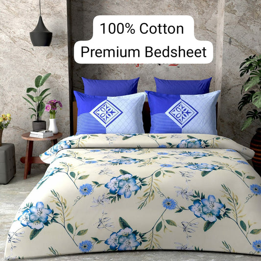 Trendily Elastic Fitted Bedsheet, Polycotton - Double Bed Size (1 Bed Sheet+2 Pillow Covers) (BS-016)